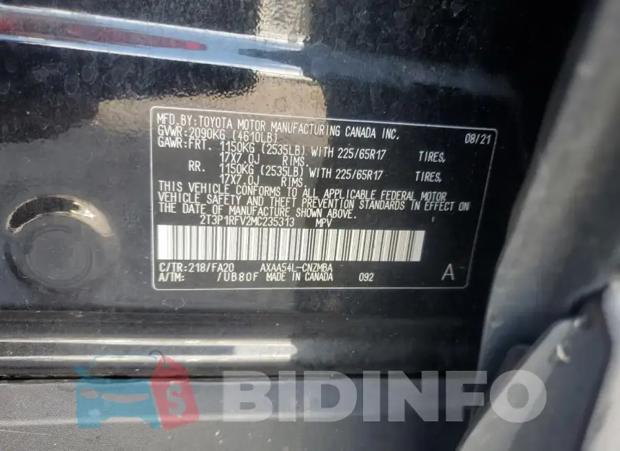 2T3P1RFV2MC235313 Photo# 13