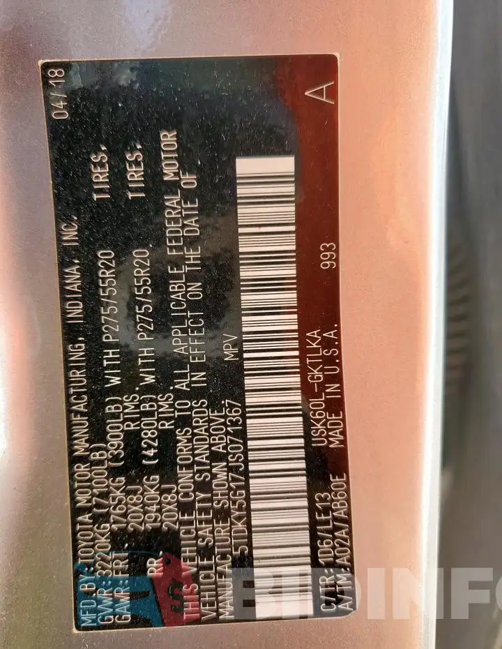 5TDKY5G17JS071367 Photo# 13