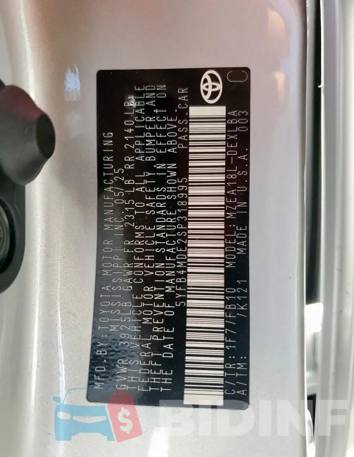 5YFB4MDE2SP318995 Photo# 13