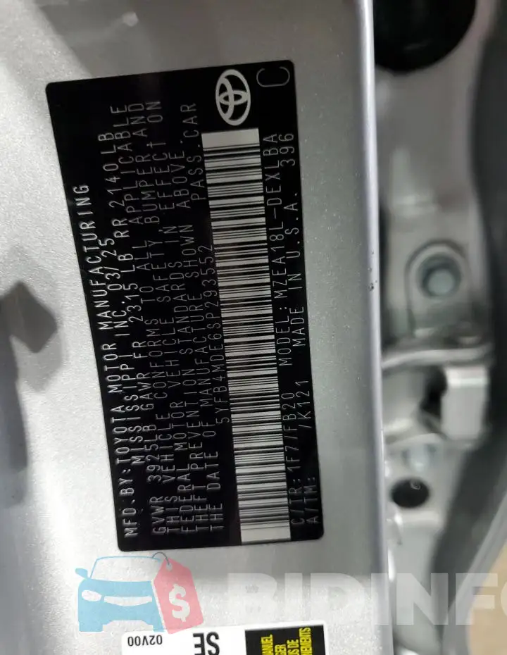 5YFB4MDE6SP293552 Photo# 12