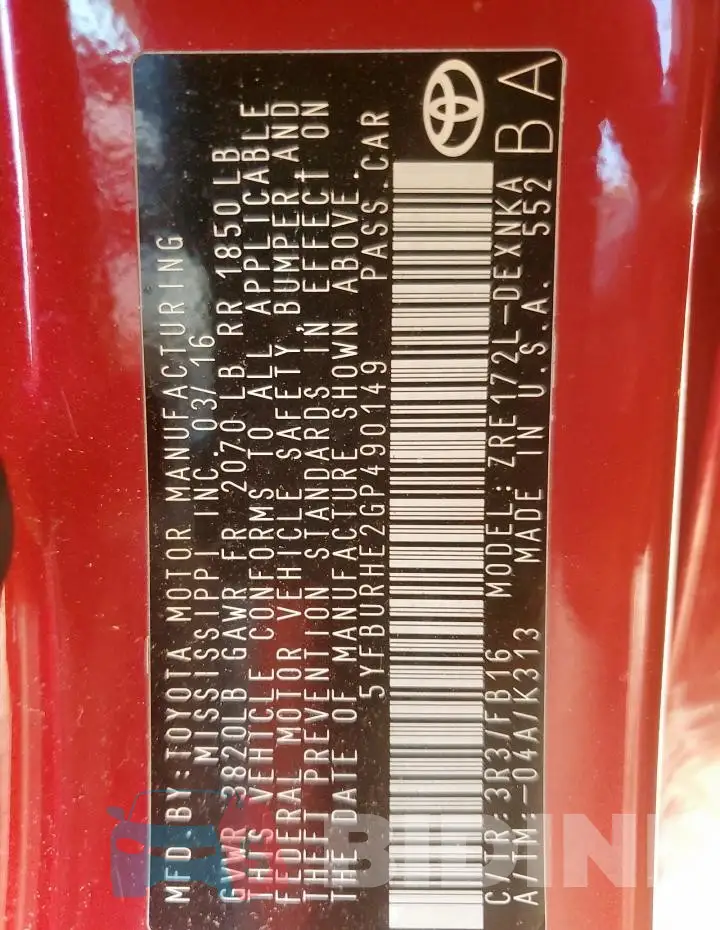 5YFBURHE2GP490149 Photo# 13