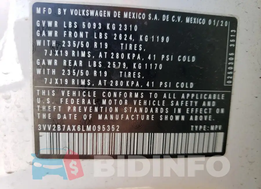 3VV2B7AX6LM095352 Photo# 13