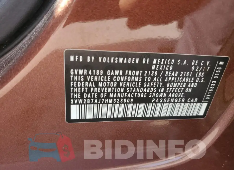 3VW2B7AJ7HM323809 Photo# 12