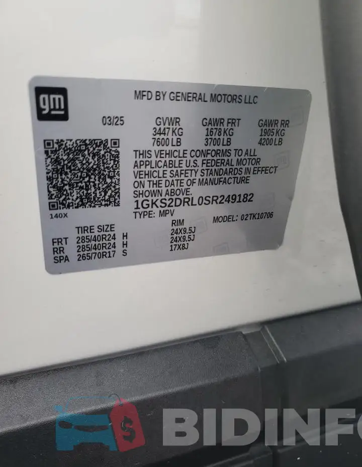 1GKS2DRL0SR249182 Photo# 13