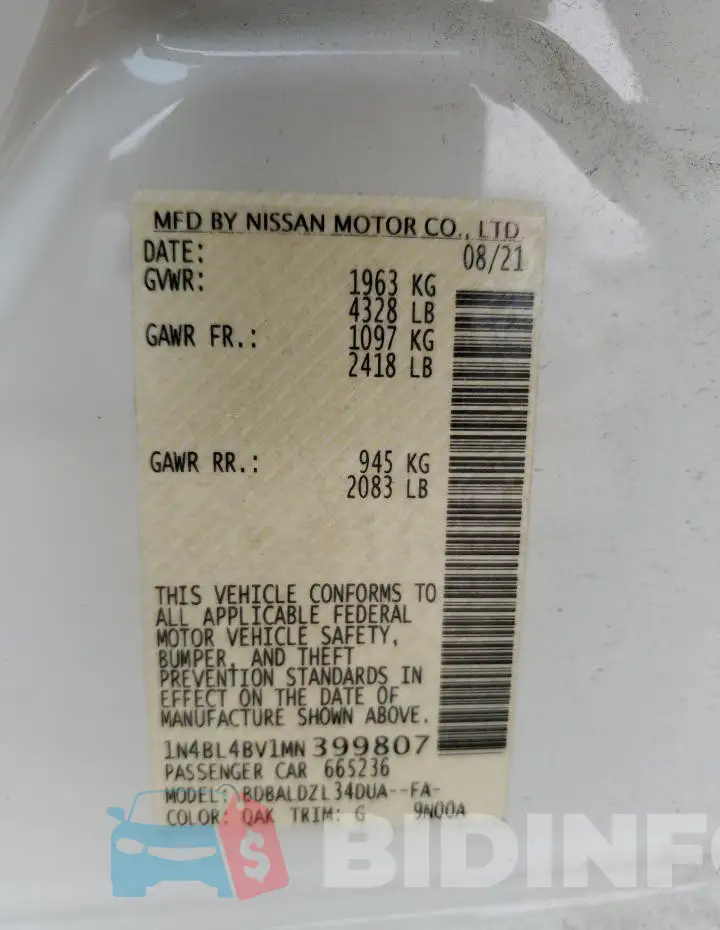 1N4BL4BV1MN399807 Photo# 12