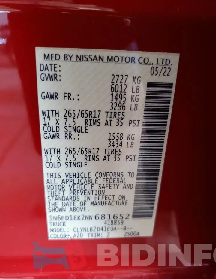 1N6ED1EK2NN681652 Photo# 12