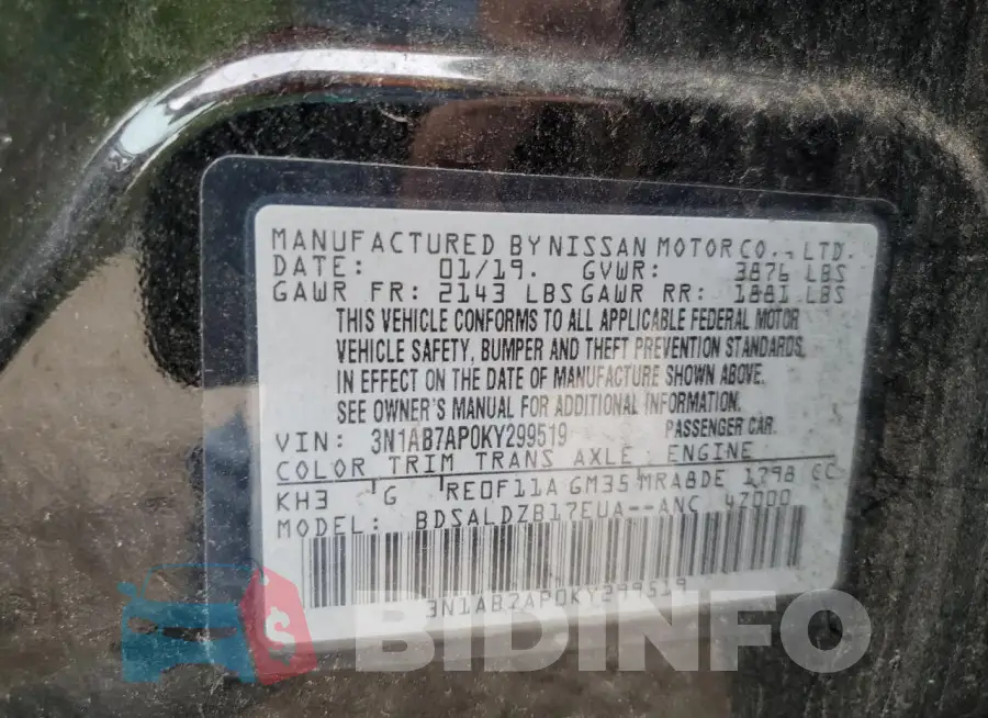 3N1AB7AP0KY299519 Photo# 12