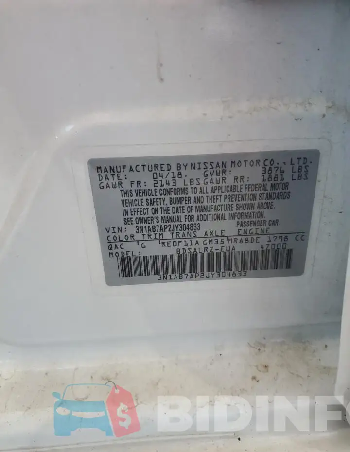 3N1AB7AP2JY304833 Photo# 13