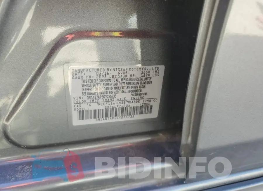 3N1AB7AP3GY285735 Photo# 12