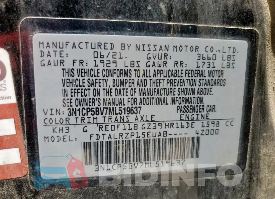 3N1CP5BV7ML519637 Photo# 14