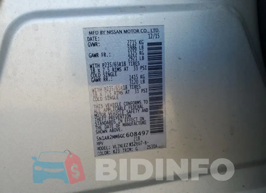 5N1AR2MM6GC608497 Photo# 13