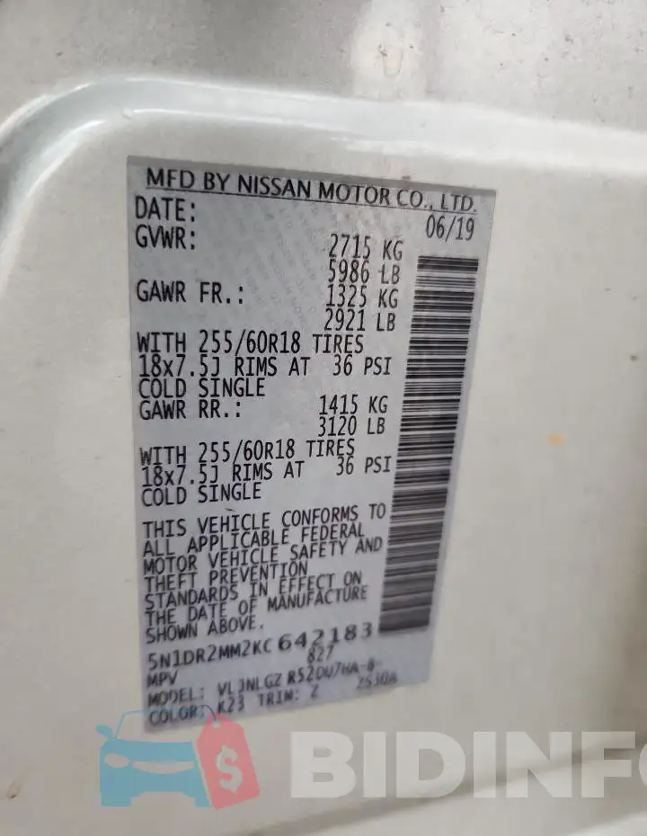 5N1DR2MM2KC642183 Photo# 12