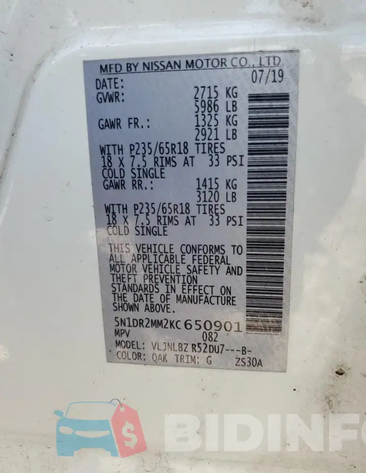 5N1DR2MM2KC650901 Photo# 13