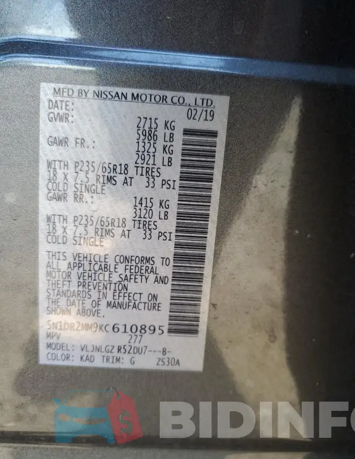 5N1DR2MM9KC610895 Photo# 13