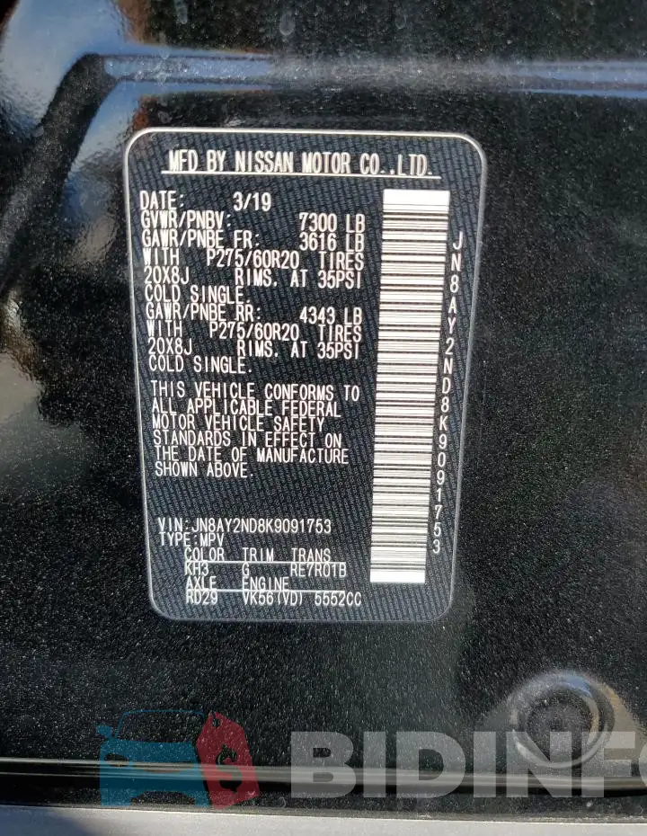 JN8AY2ND8K9091753 Photo# 13
