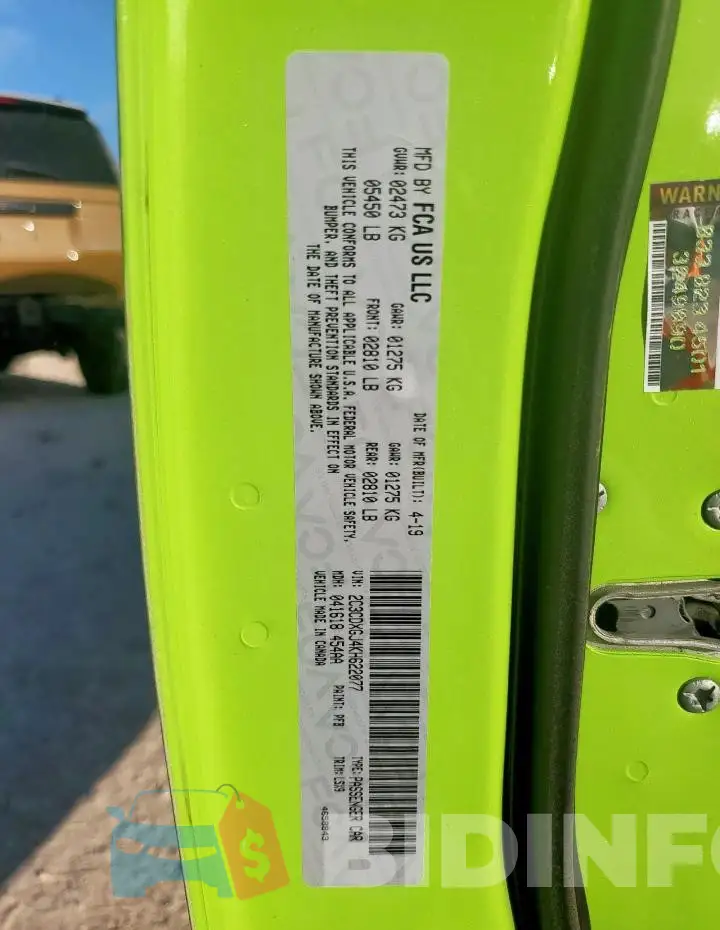 2C3CDXGJ4KH622077 Photo# 12