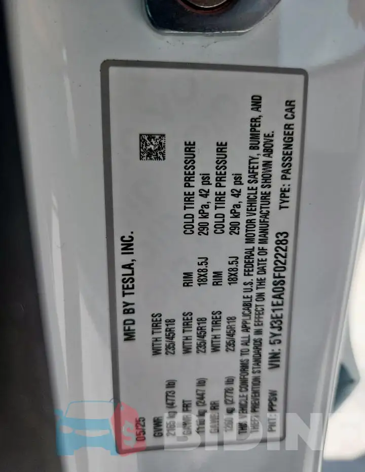 5YJ3E1EA0SF022283 Photo# 12