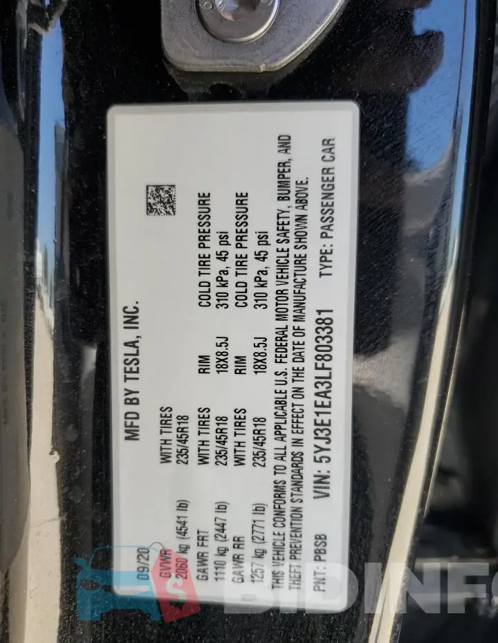 5YJ3E1EA3LF803381 Photo# 13