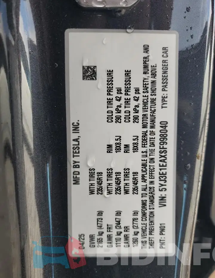 5YJ3E1EAXSF998040 Photo# 12