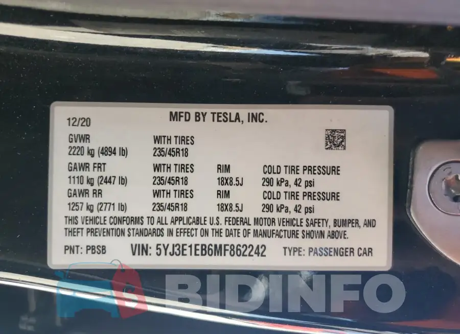 5YJ3E1EB6MF862242 Photo# 13