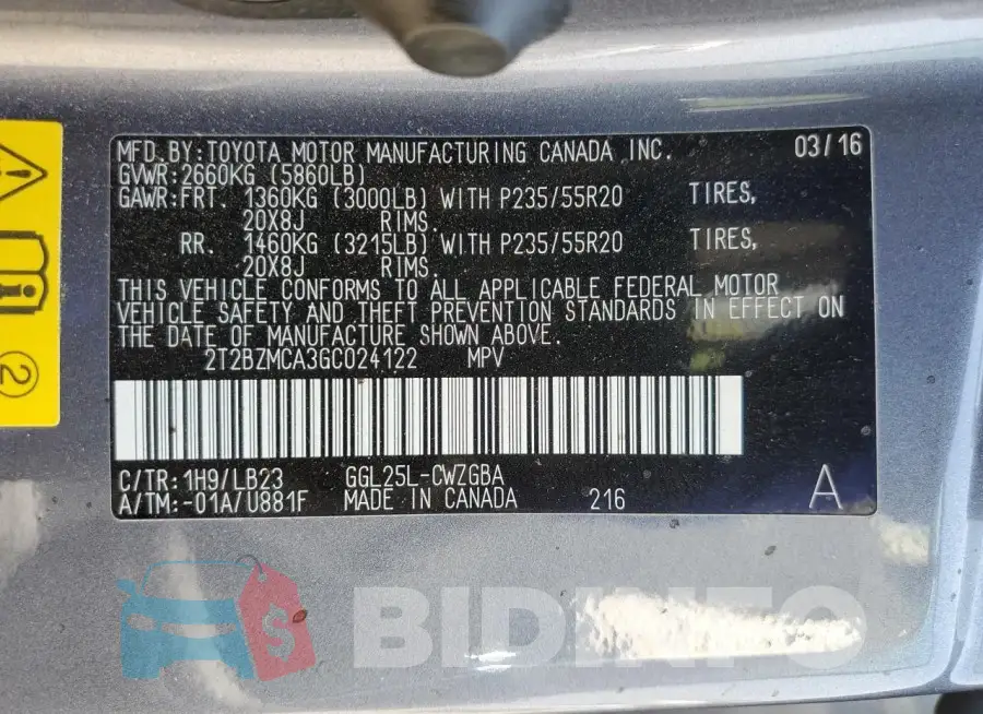2T2BZMCA3GC024122 Photo# 12