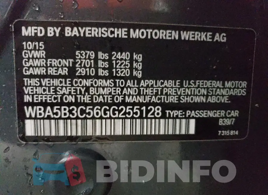 WBA5B3C56GG255128 Photo# 12