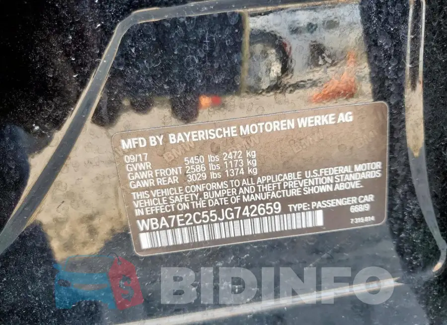 WBA7E2C55JG742659 Photo# 12