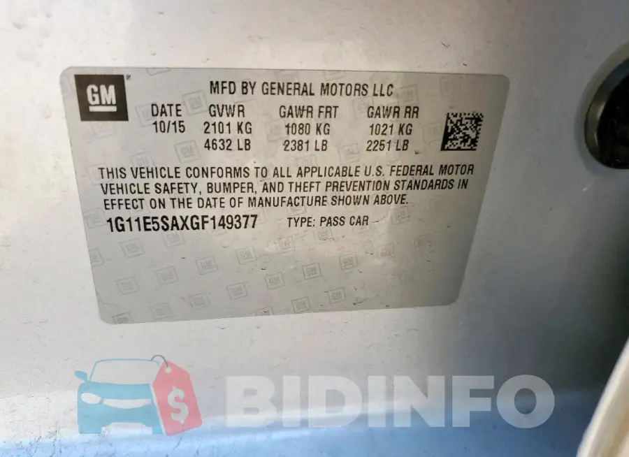 1G11E5SAXGF149377 Photo# 12