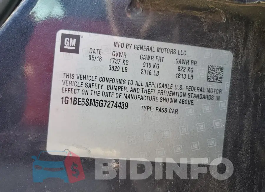 1G1BE5SM5G7274439 Photo# 12