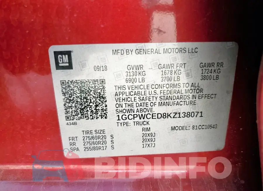 1GCPWCED8KZ138071 Photo# 13