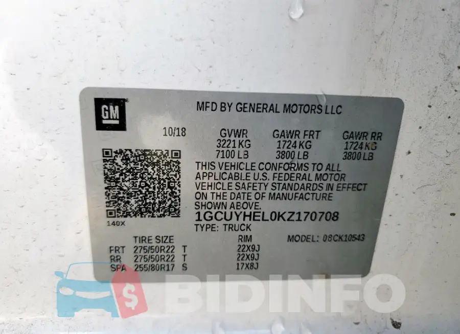 1GCUYHEL0KZ170708 Photo# 12
