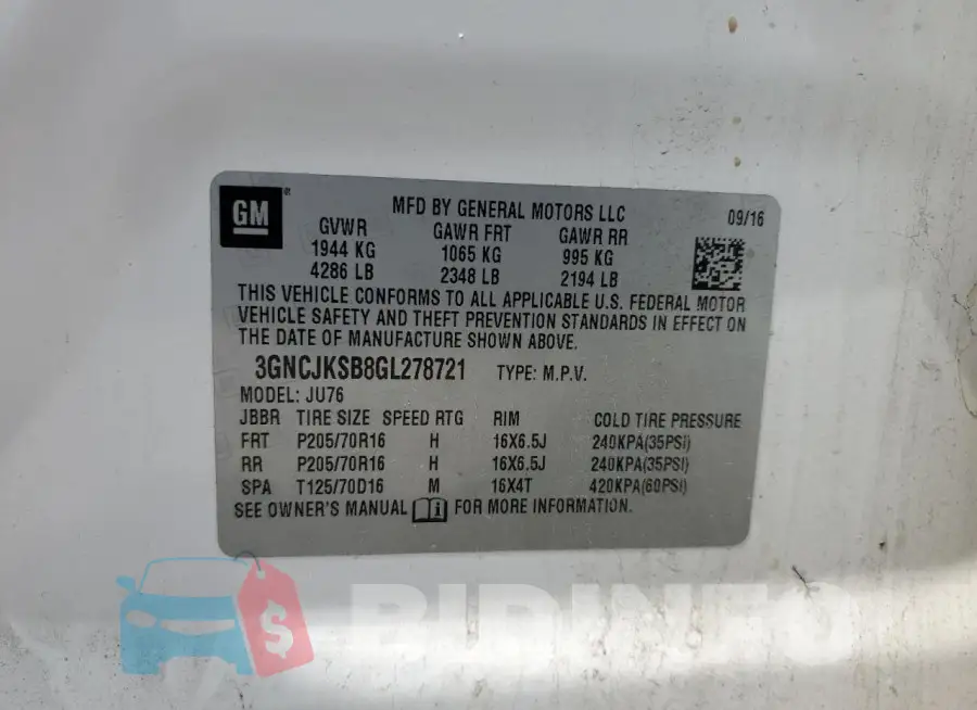 3GNCJKSB8GL278721 Photo# 13