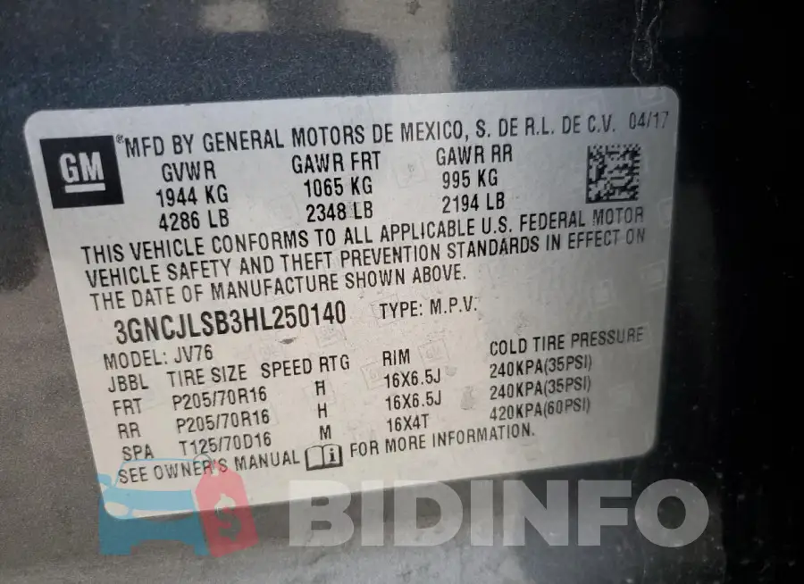3GNCJLSB3HL250140 Photo# 13