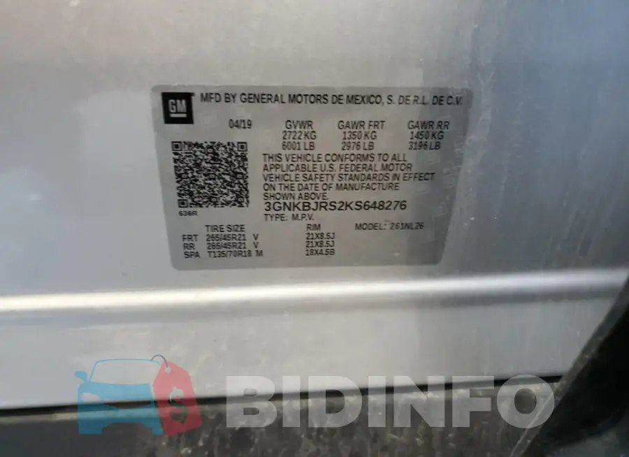 3GNKBJRS2KS648276 Photo# 13