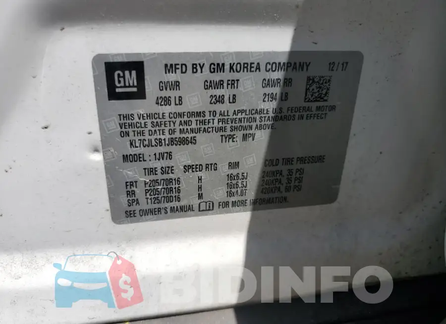 KL7CJLSB1JB598645 Photo# 13