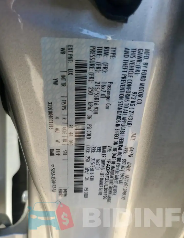 1FADP3F23JL309796 Photo# 12