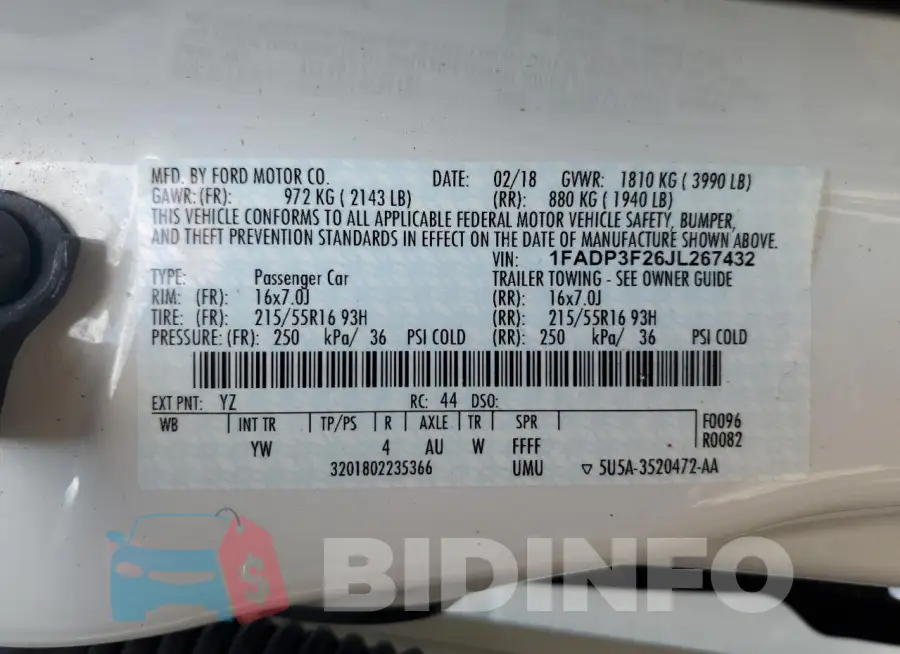 1FADP3F26JL267432 Photo# 12