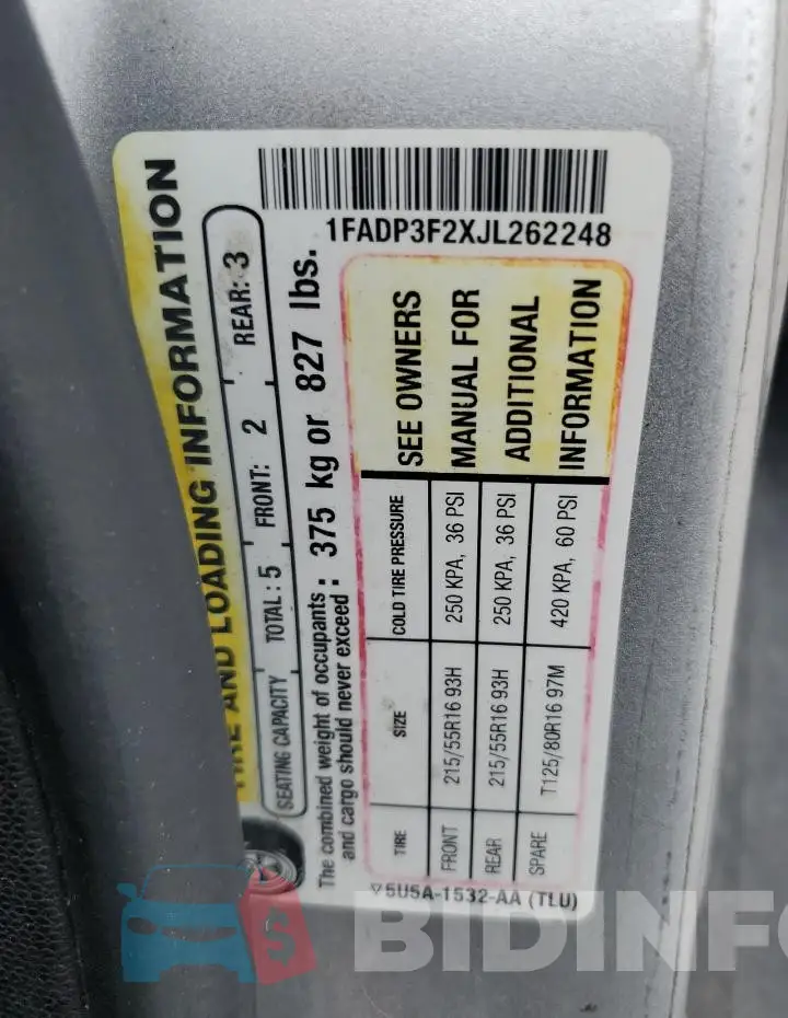 1FADP3F2XJL262248 Photo# 13