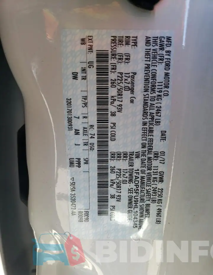 1FADP5FU9HL104345 Photo# 12