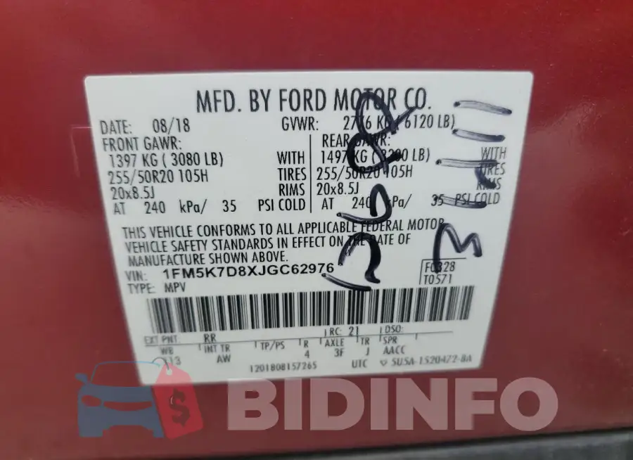 1FM5K7D8XJGC62976 Photo# 12