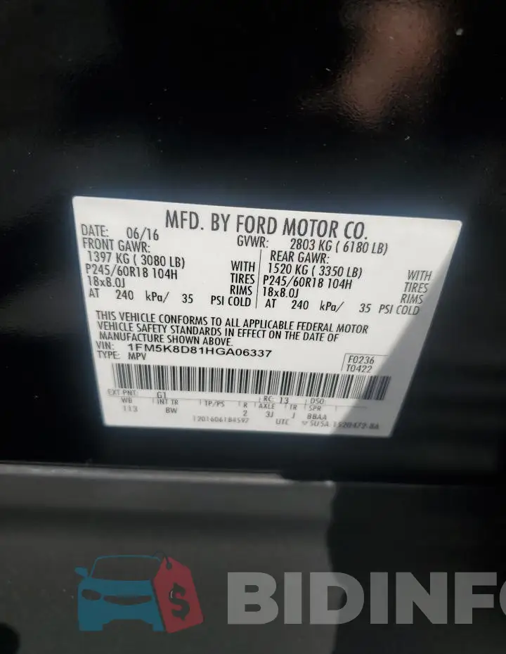 1FM5K8D81HGA06337 Photo# 13