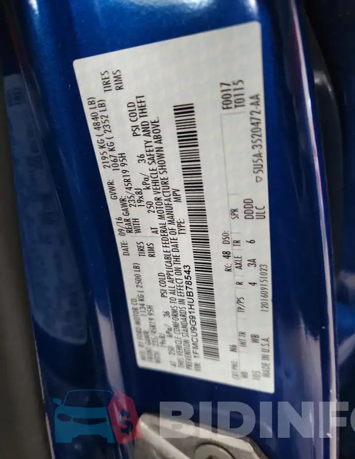 1FMCU9G91HUB78543 Photo# 13