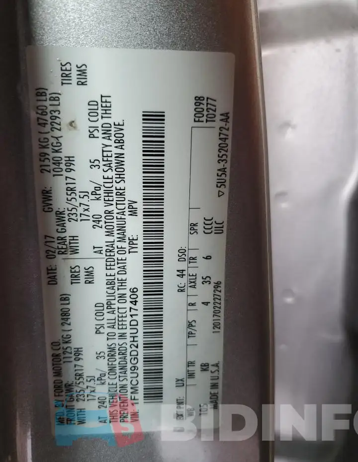1FMCU9GD2HUD17406 Photo# 13