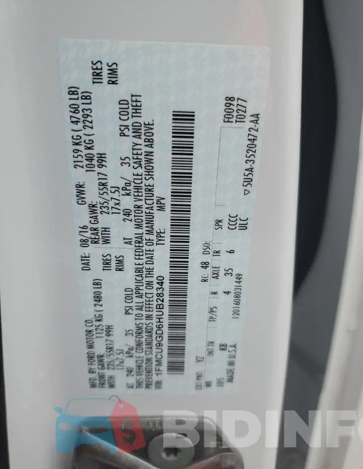 1FMCU9GD6HUB28340 Photo# 13