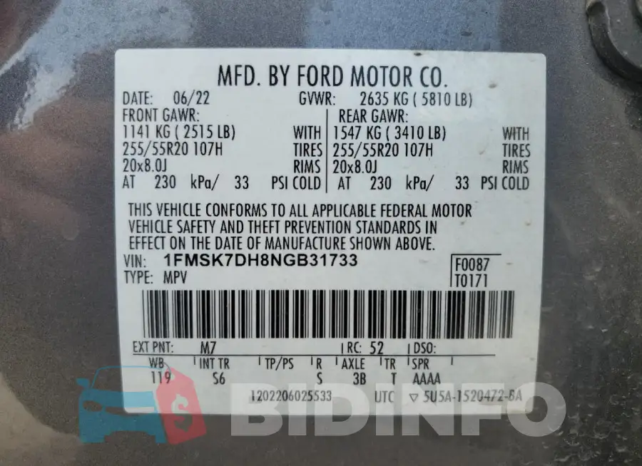 1FMSK7DH8NGB31733 Photo# 13
