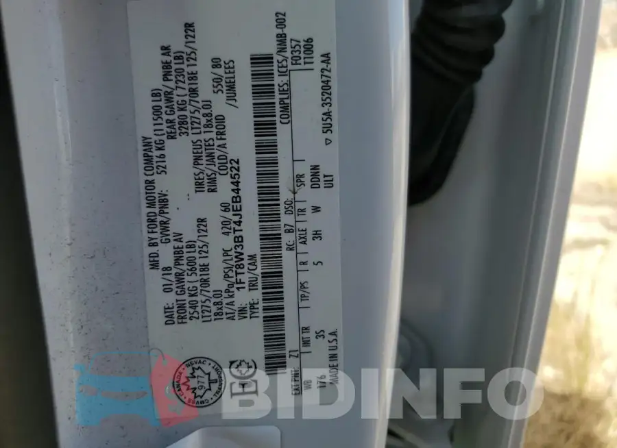 1FT8W3BT4JEB44522 Photo# 12