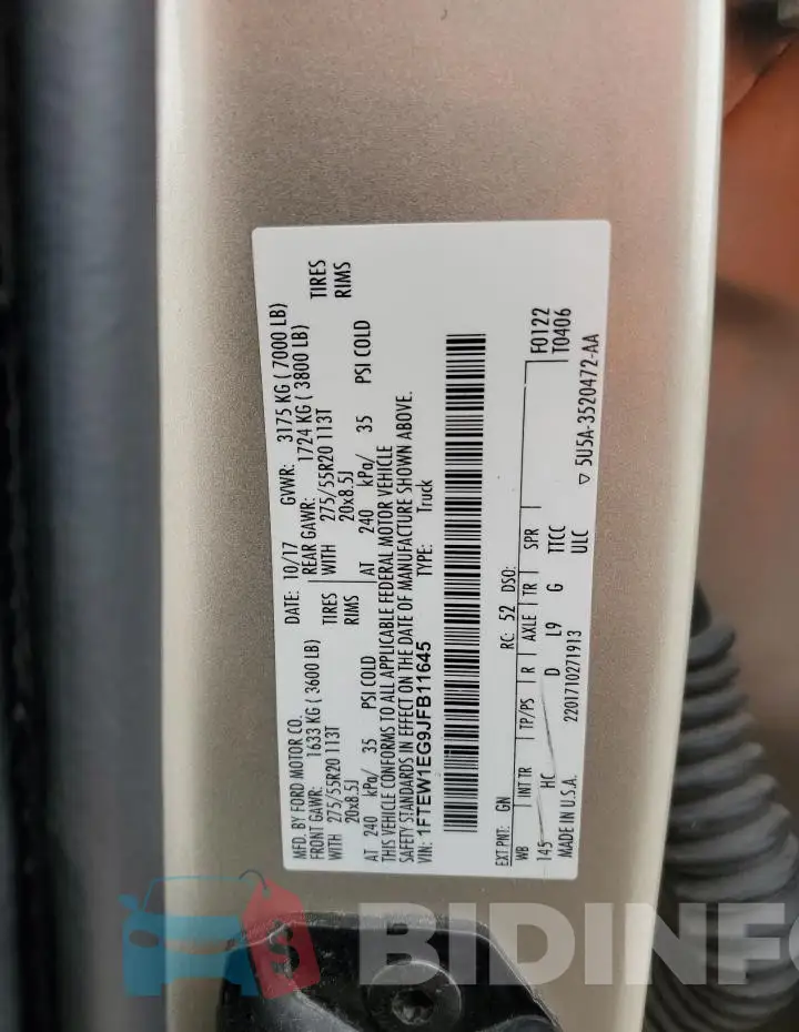 1FTEW1EG9JFB11645 Photo# 12
