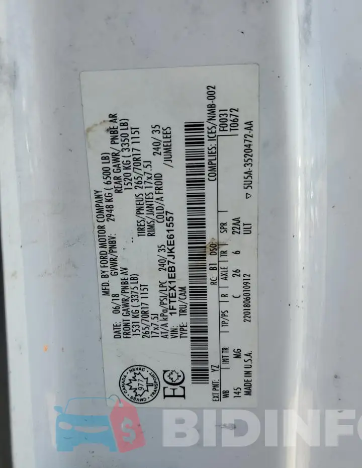 1FTEX1EB7JKE61557 Photo# 12