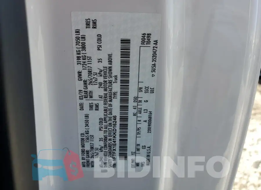 1FTFX1E41KKD16246 Photo# 12
