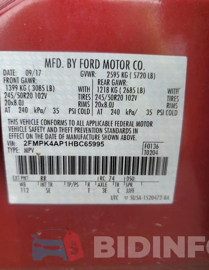 2FMPK4AP1HBC65995 Photo# 12